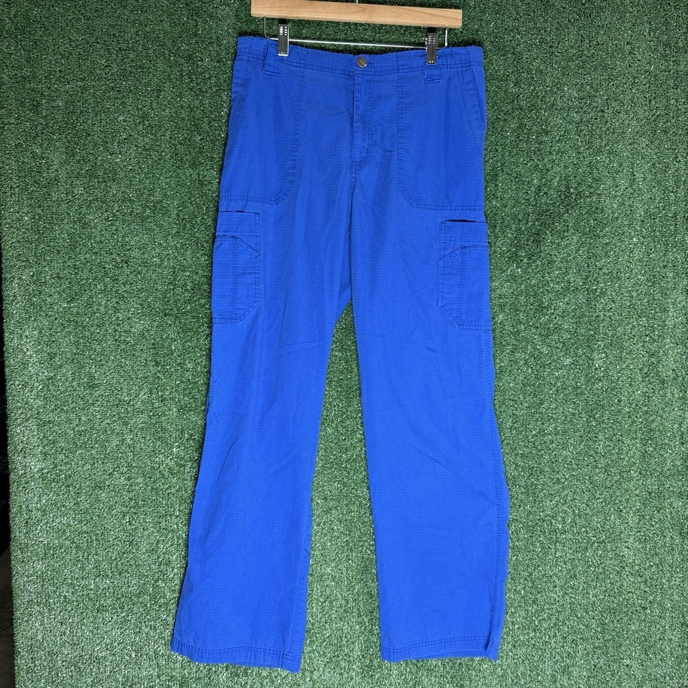 Carhart Pants Mens Medium Tall Blue Cargo Straight Leg Scrub 32x34 EUC